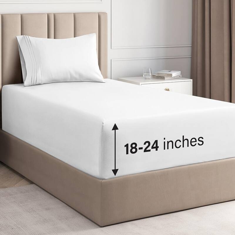CGK Linens 4 Piece Solid Microfiber Extra Deep Pocket Bed Sheet Set - Twin XL - White