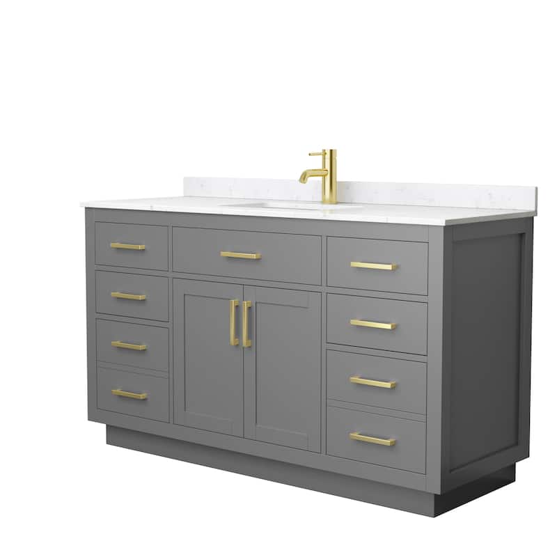 Beckett TK 60-inch Single Vanity, Cultured Marble Top - Dark Gray, Gold Trim, Carrara Cultured Marble Top