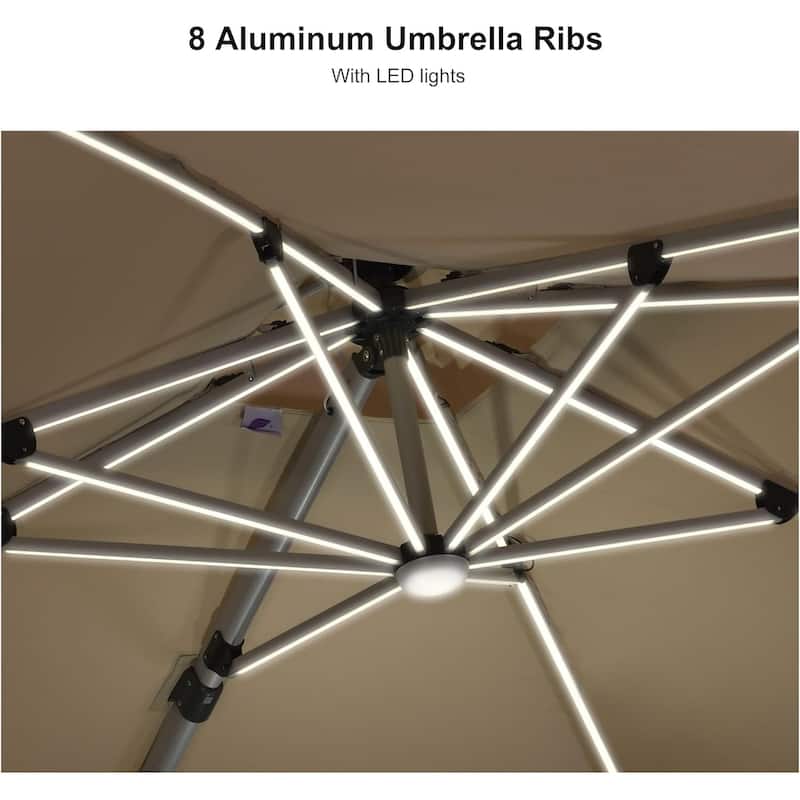 PURPLE LEAF 9/10/11 ft Square 09x12 ft Rectangle Double Top LED Patio Cantilever Umbrella with Base