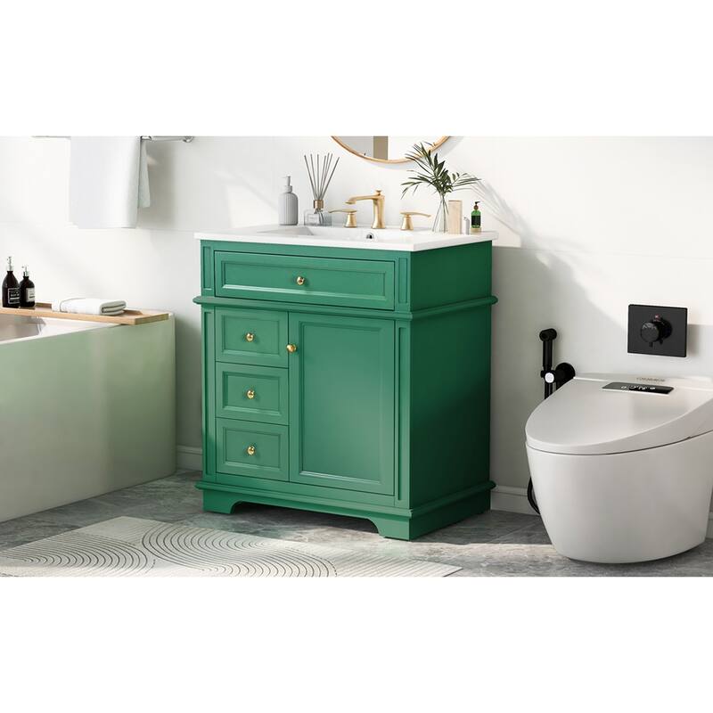 Modern 30-Inch Freestanding Vanity with Ceramic Sink, Soft-Closing Door, Drawers, and Painted Finish