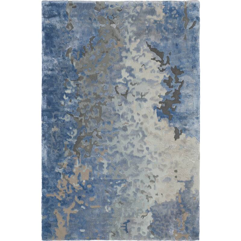 Nourison Prismatic Shimmering Carved Blue Ivory Abstract Area Rug