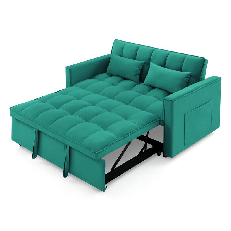 54.33 inch Foldable Sofa Bed, Antique Green, Solid Wood, Adjustable Back