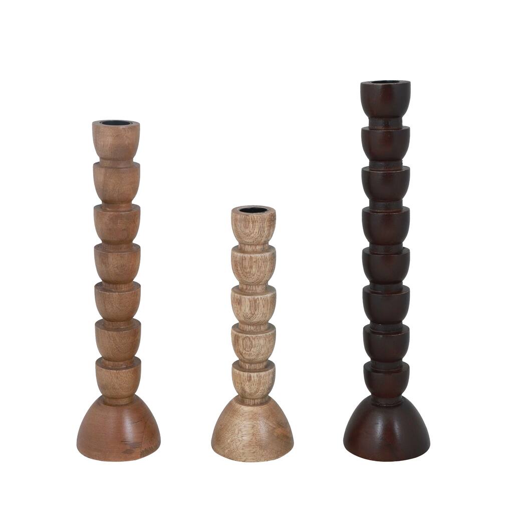Transpac Wood 14 in. Black Harvest Shaped Candle Holder Set of 3
