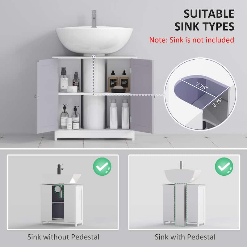 kleankin Vanity Base Cabinet, Under-Sink Bathroom Cabinet Storage with U-Shape Cut-Out, White and Grey