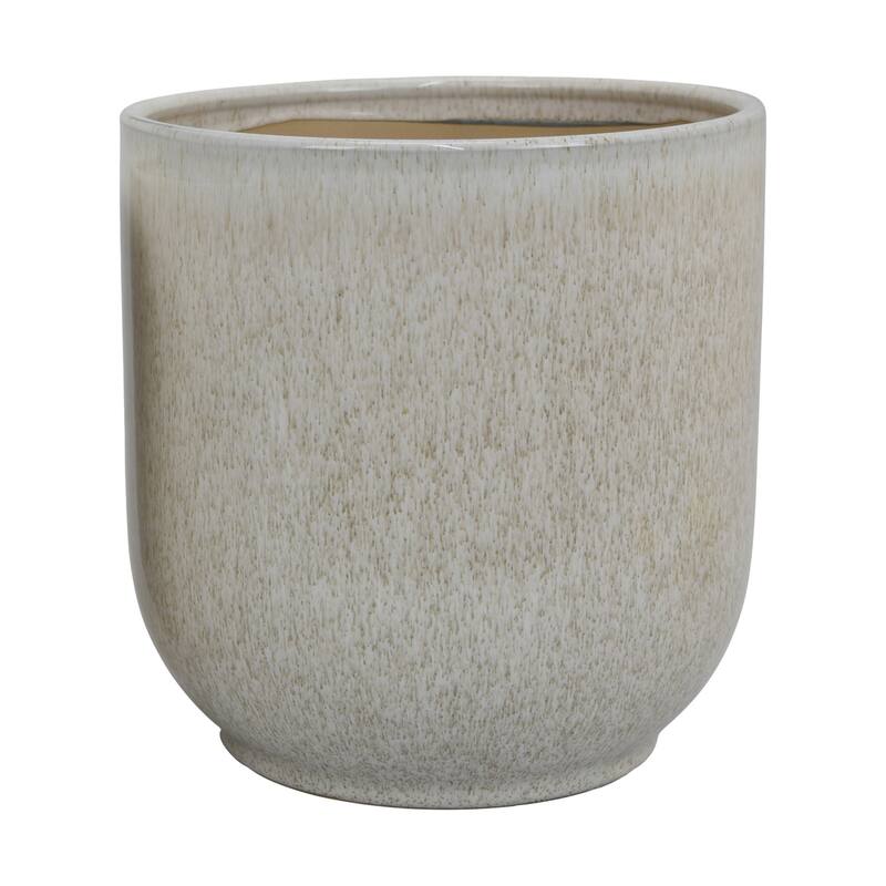 2-Piece Light Grey White Speckled Ceramic Rounded Modern Planter Pot