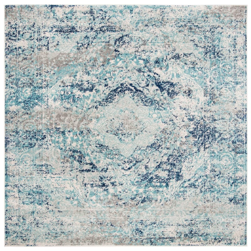 SAFAVIEH Madison Dianne Vintage Boho Oriental Rug - 6'7" Square - Ivory/Blue