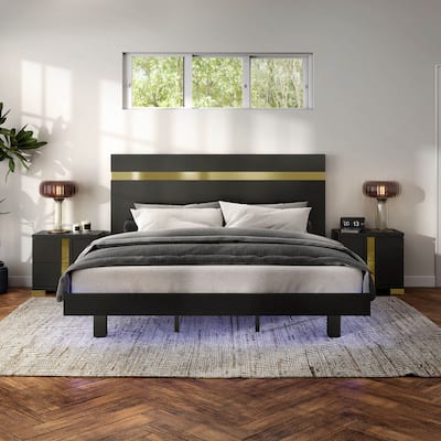 Furniture of America Halifax Modern 3-Piece Wood Platform Bedroom Set with Underbed LED