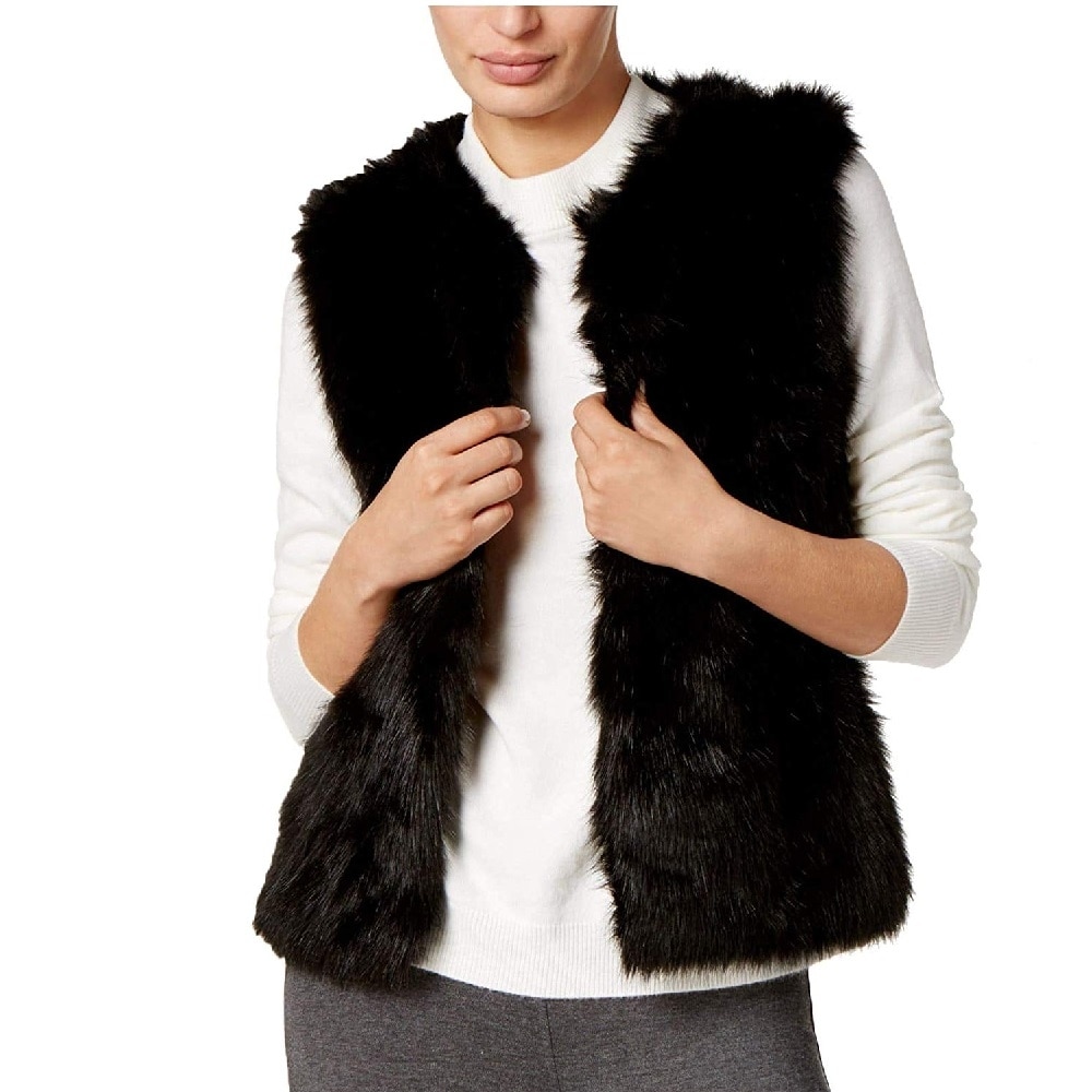 black faux fur vest womens