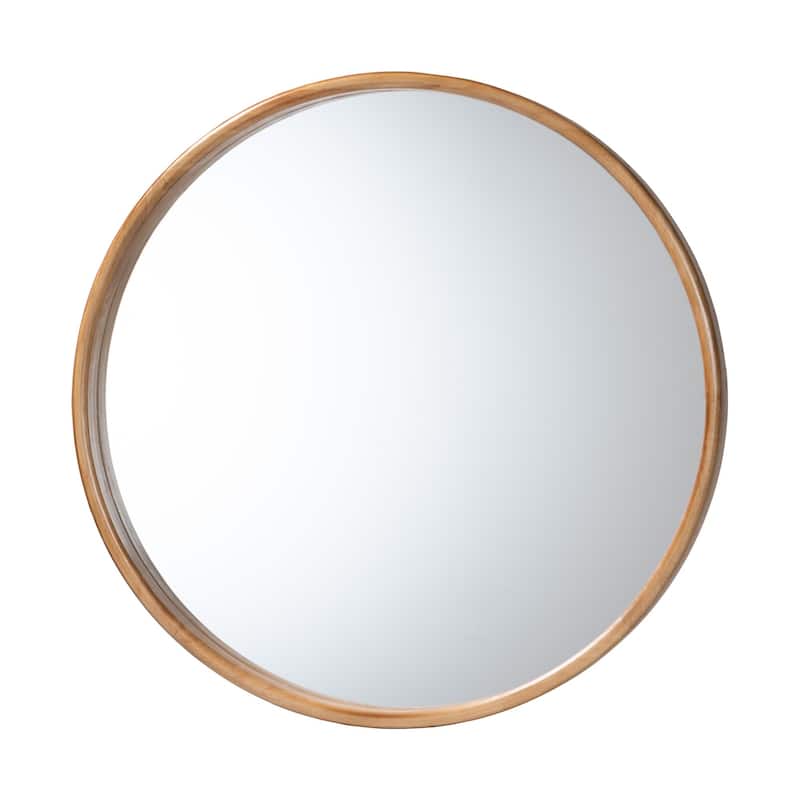Tazara Japandi Natural Round Accent Wall Mirror - Brown - Brown