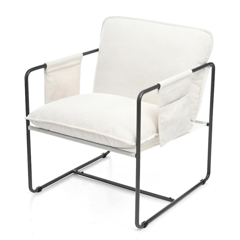 Iron Frame Accent Chair with High Armrest Design
