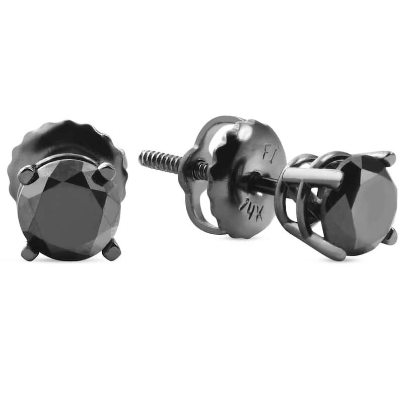 2 TCW Black Gold Round Black Diamond Screw Back Studs Earrings