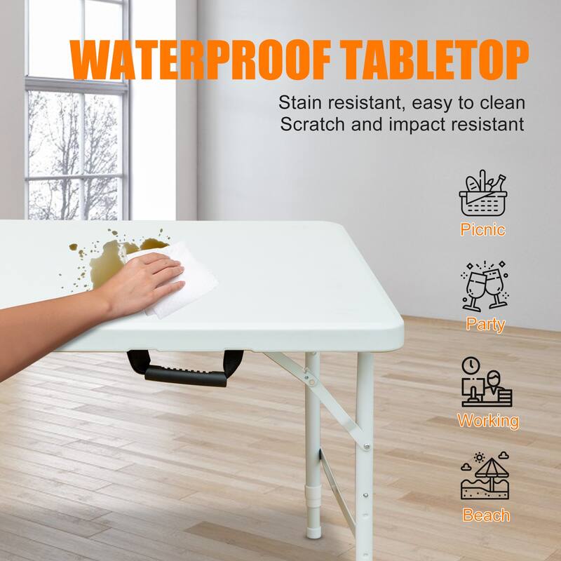 Portable Folding Table Indoor&Outdoor Foldable Table for Camping - White
