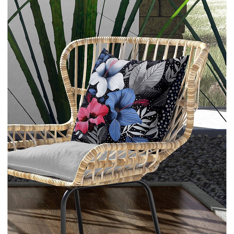 Floral Dots Indoor/Outdoor Reversible Throw Pillow Blue and Gray