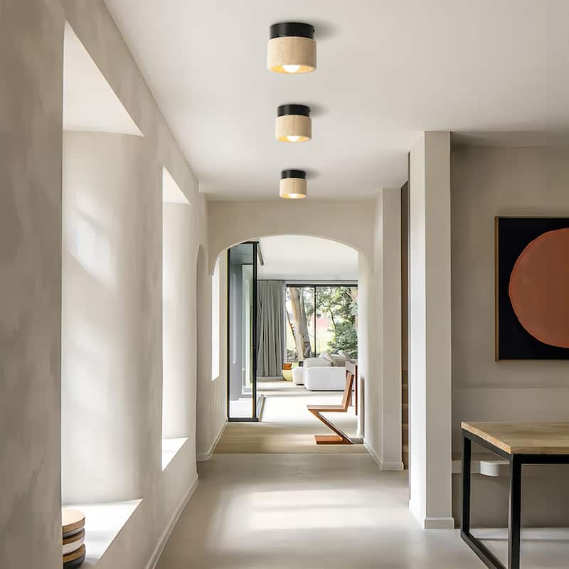 4.7" W 1-Light Mid-Century Modern Yellow Cave Stone Cylinder Flush Mount Ceiling Light/Wall Lights