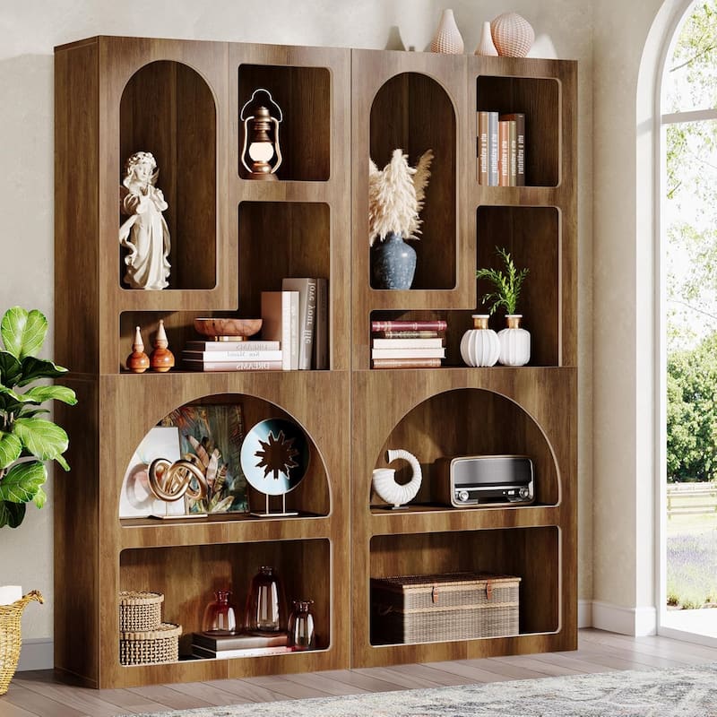 Modern 70" Tall Geometric Bookshelf, Arched Bookcase with 5 Irregular Storage Shelves