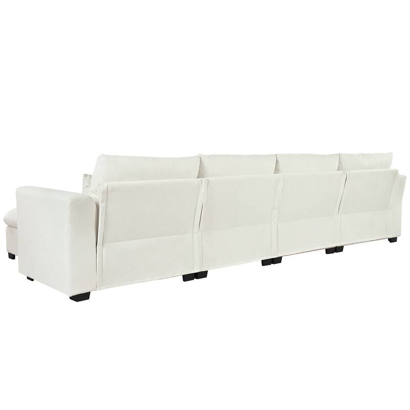 132.3" Linen Blend U-Shaped Sectional Sofa with Ottomans & Storage