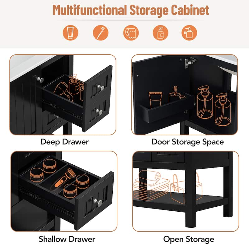 GDFStudio - Mark 30" Transitional Style Bathroom Vanity Cabinet with Ceramic Sink