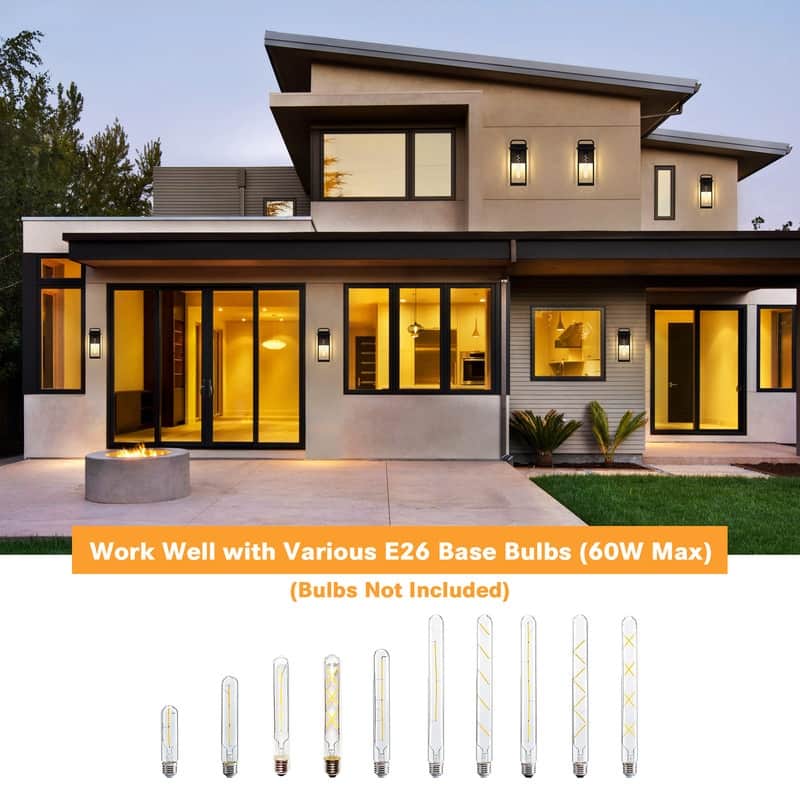 Outdoor Wall Light - IP65 Waterproof Exterior Wall Sconce, E26 Base (Bulb Not Included)