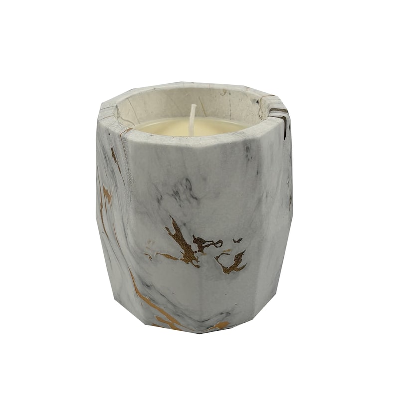 White Gold Marbled Candle Jar 11 Oz Ceramic Floral Aria Home