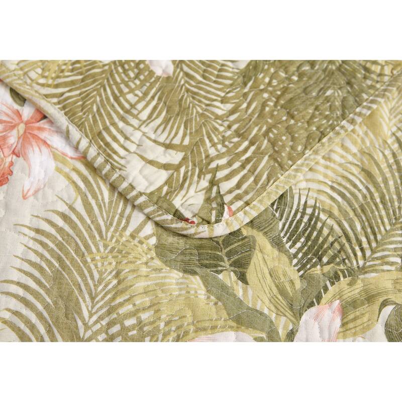 Tommy Bahama Tropical Orchid Green Cotton Reversible Quilt Set