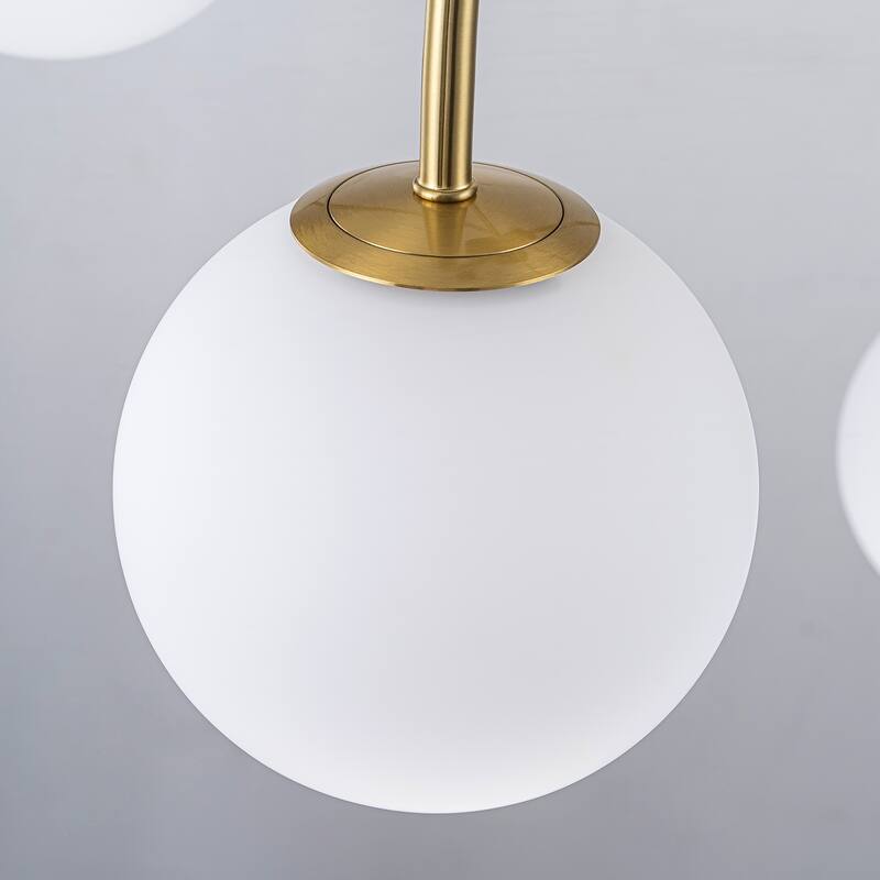 6-Light Brass Semi-Flush Mount Ceiling Light with Opal Glass Globe Shades - 27.2-in W x 32.3-in H