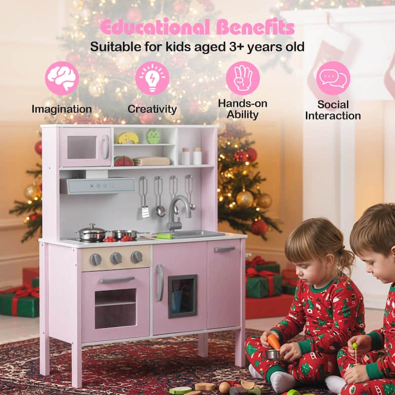 Costway Kids Kitchen Playset Wooden Pretend Play Chef Toy with - See Details