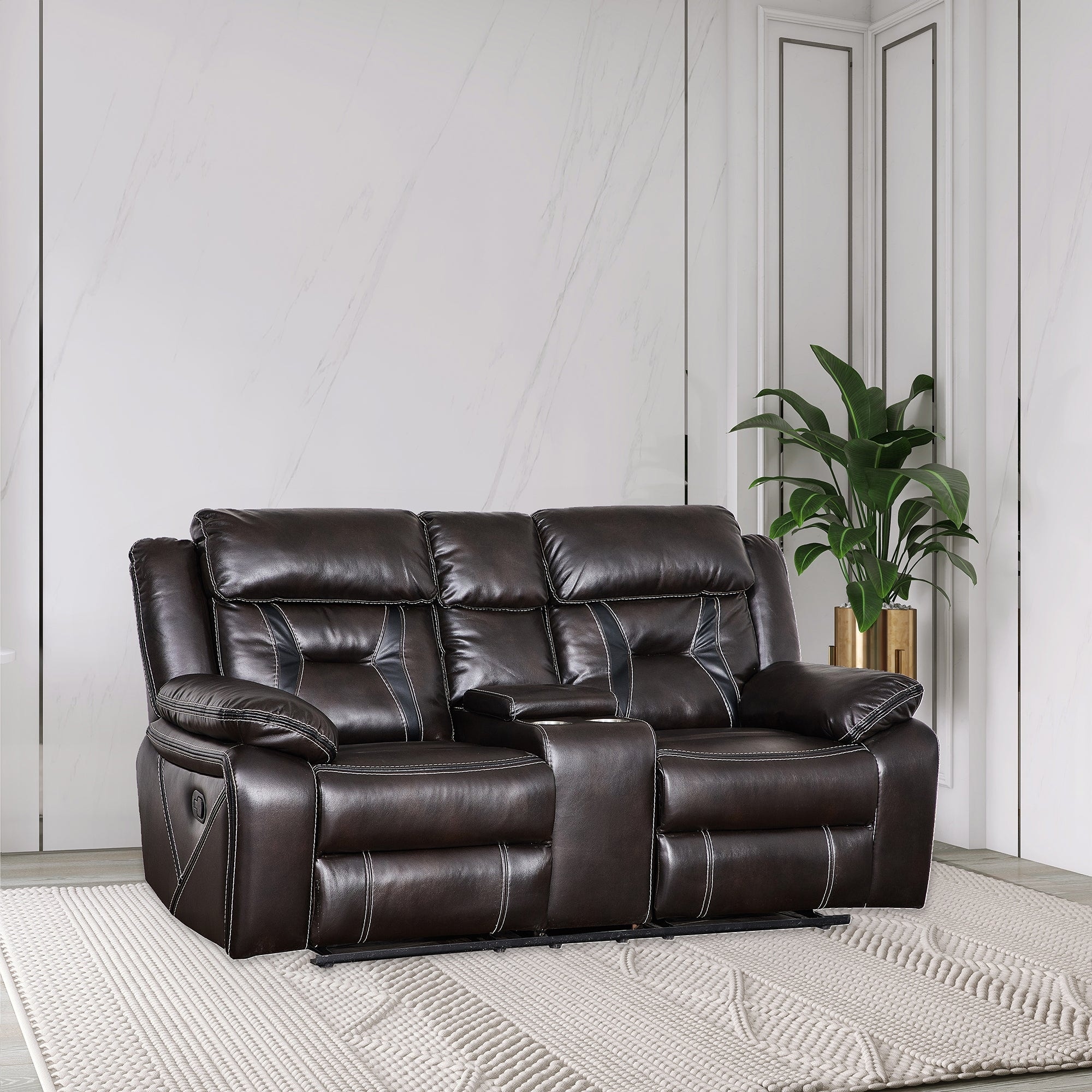 73 Inch Faux Leather Top Arm Reclining Upholstered Loveseat Sofa - 73" x 40" in.