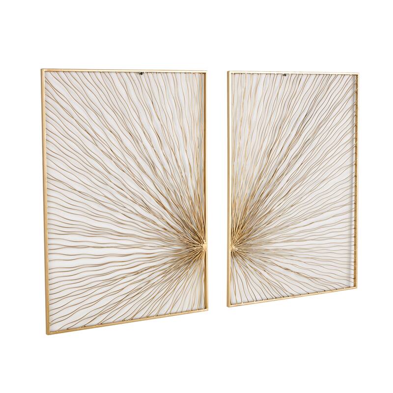 Gold Metal Coiled Ribbon Sunburst Home Wall Decor (Set of 2)