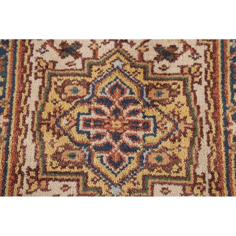 Geometric Heriz Serapi Indian Accent Rug Handmade Foyer Wool Carpet - 2'0"x 3'0"