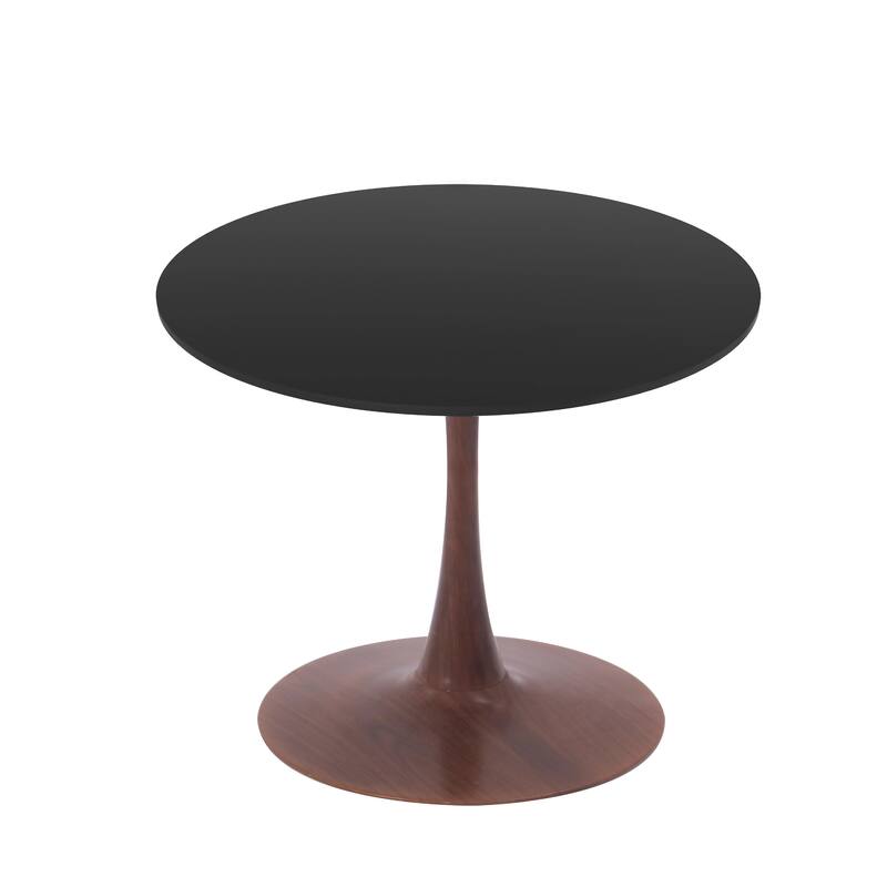 Bristol 27" Round Dining Table with MDF Top and Walnut Steel Pedestal Base for Modern Kitchen and Dining Room - Black