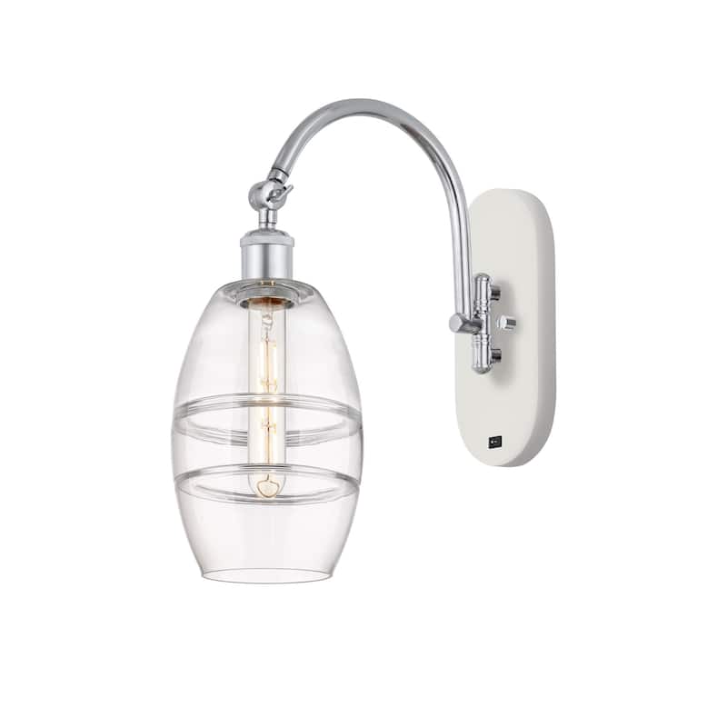 Innovations Lighting 518-1W-12-6 Vaz Sconce Vaz 12" Tall Wall Sconce - White Polished Chrome / Clear