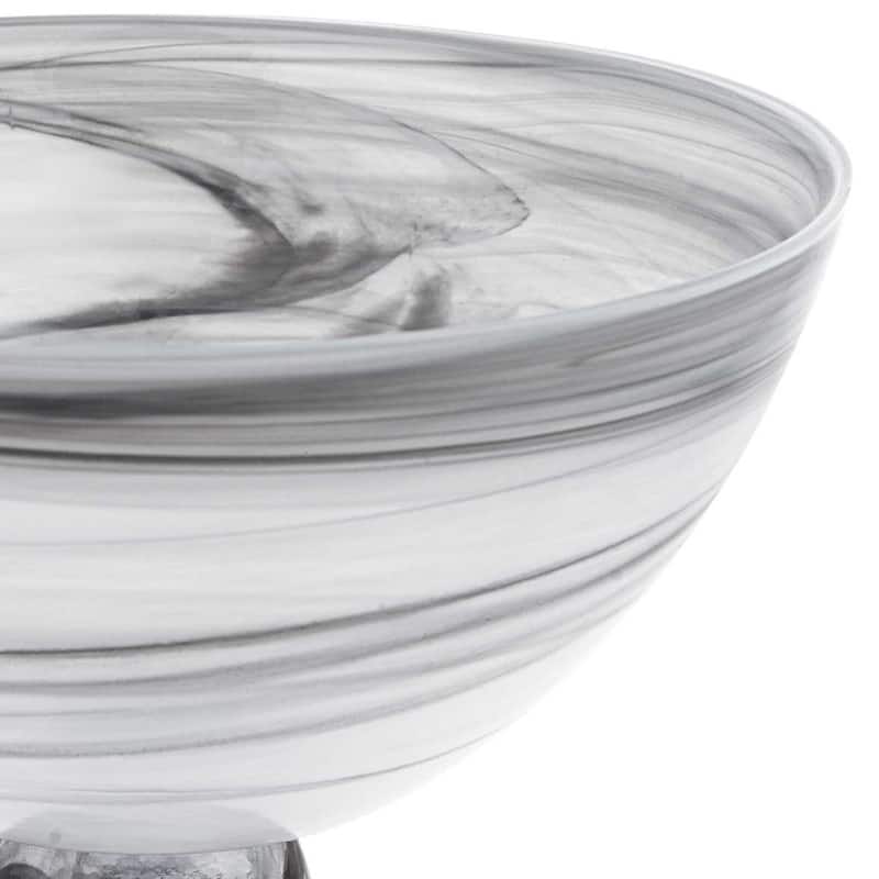HomeRoots 10" Black and Gray Swirl Mouth Blown Glass Footed Centerpiece Bowl