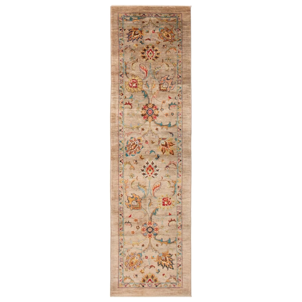 ECARPETGALLERY Hand-knotted Modern Ersari Light Khaki Wool Rug - 2'9 x 9'9