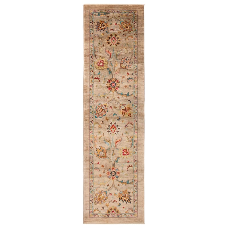 ECARPETGALLERY Hand-knotted Modern Ersari Light Khaki Wool Rug - 2'9 x 9'9 - Light Khaki - 2'9 x 9'9