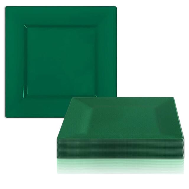 Modern Solid Square Disposable Plastic Plate Packs - Party Supplies - Hunter Green - 120pcs - 6.5" Salad Plates