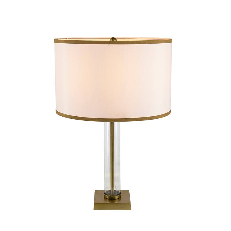 16x16x24" Gold and White Table Lamp with Glass Cylinder and Pedestal Base (Lamp Shade Assembly Required)