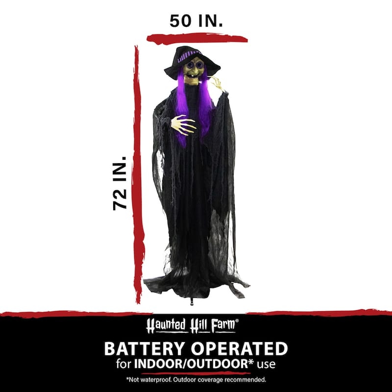 Haunted Hill Farm 6-Ft. Belladonna the Purple-Haired Witch with Animated Eyes, Indoor or Covered Outdoor Decoration