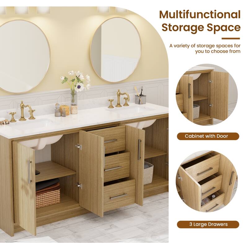 72-Inch Modern Style Bathroom Vanity with Double Ceramic Sink