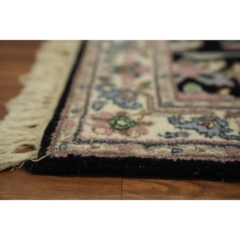 Hand Knotted Oriental 100% Wool Carpet Traditional All-Over Navy Blue & Blues Kashan Runner Rug - 10' 2'' X 2' 6''