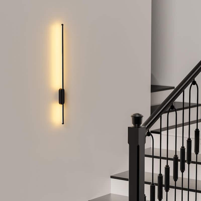 Set of 2 Modern Linear LED Wall Sconces, Plug in/ Hardwired - 31.5 in