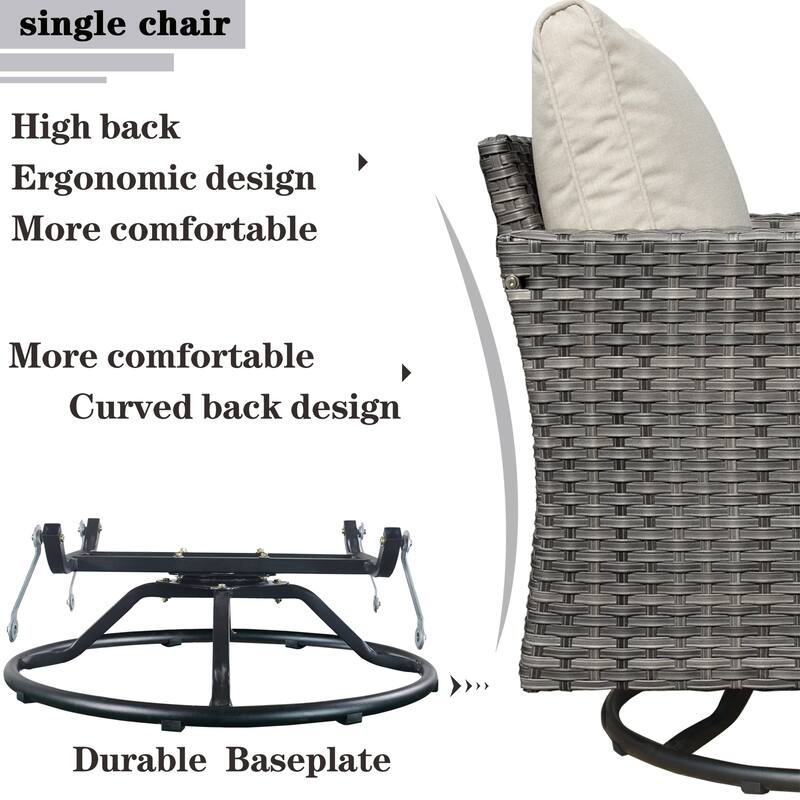 OVIOS 7-piece Wicker Sectional Sofa Swivel Rocking Chair Set With Fire Pit