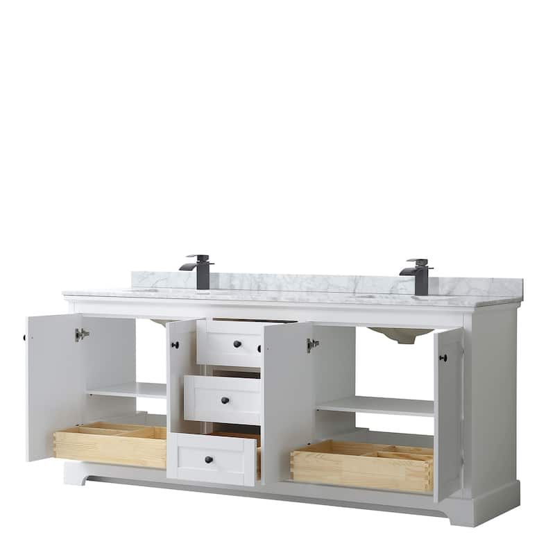 Avery 80-inch Double Vanity, Marble Top, Square Sinks, No Mirror