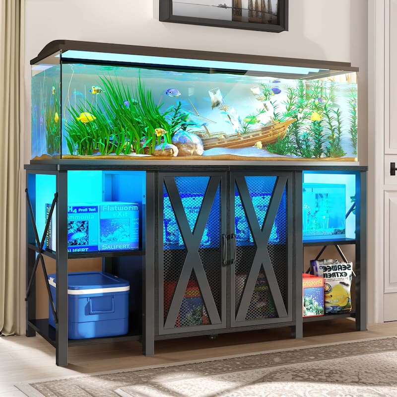 Aquarium Stand Fish Tank Stand For 75-120 Gallon Aquarium Tank with LED Light - Black