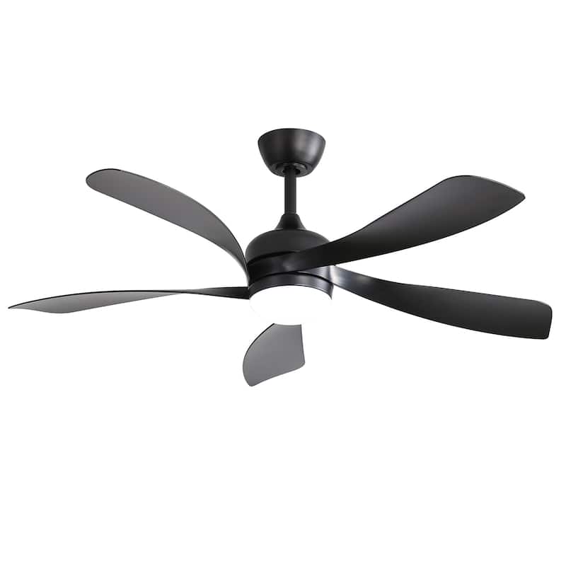 45 Inch / 52 Inch White Ceiling Fan with Dimmable LED Light and Remote, 6-Speed Reversible DC Motor, ABS Blades - 52 Inch With Remote Control - Black With Deep Black ABS Blades