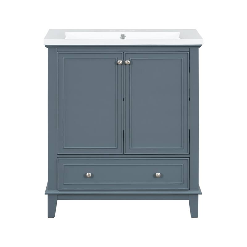 30" Bathroom Vanity W/Sink Combo, Multifunctional Bathroom Ceramic Sink Cabinet With Doors And Drawer, Removable Panel