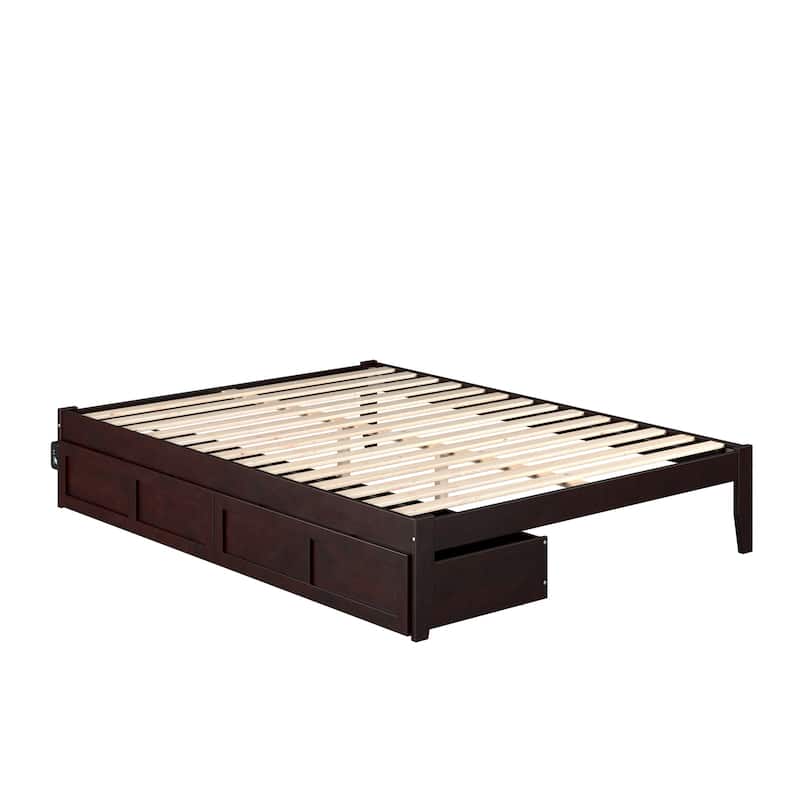 Modern Bed with Drawers - Espresso Finish Platform Bed Frame - Storage Bed