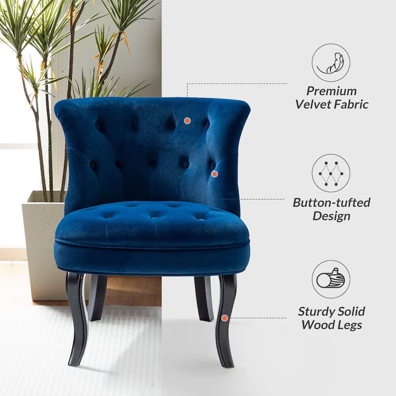 Paolino 25.1" Wide Traditional Velvet Button-tufted Back Stools with Wood Legs by HULALA HOME