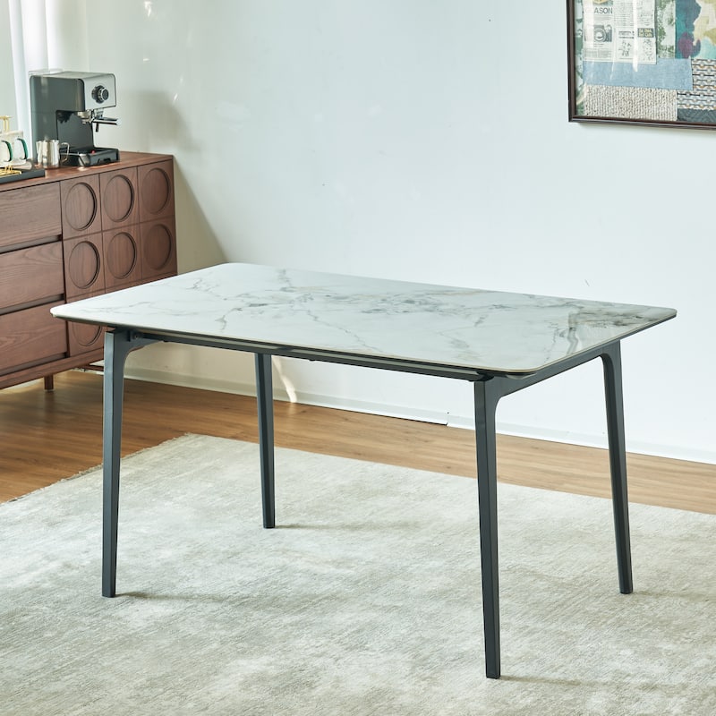 Glossy Rock Table With Legs,Sintered Stone Dining Table,Family Dining Table For 6-8 People