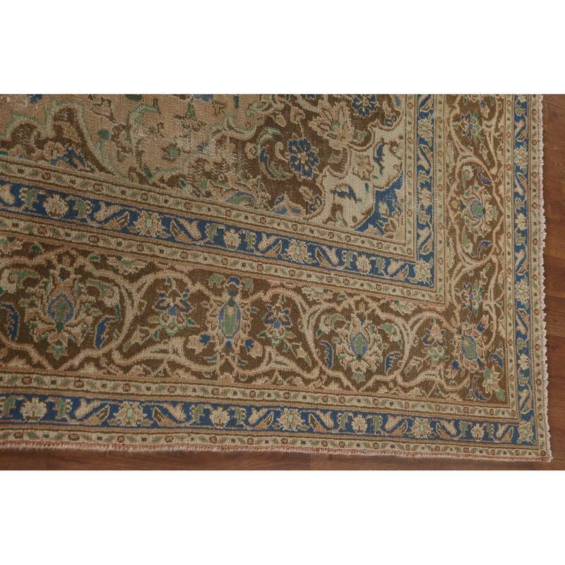 Traditional Mashad Persian Vintage Rug Handmade Orange Wool Carpet - 6'4"x 9'2"