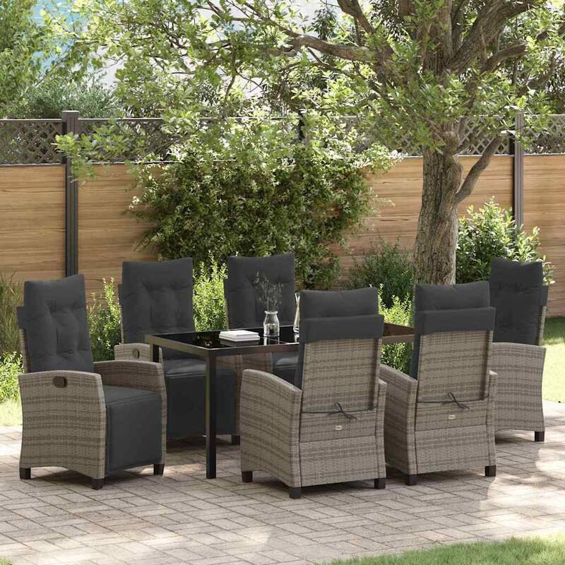 vidaXL Garden Dining Set with Cushion Poly Rattan - Grey-22.44x25.98x43.31 inches